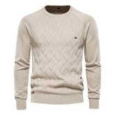 Argyle Basic Solid Color O-Neck Long Sleeve Knitted Men Sweaters