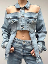 Open Shoulder Irregular Style Crop Denim Coat