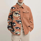Vintage Buttoned Woolen Coats for Men: Autumn Streetwear with Print