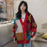 Unique Geometrical Pattern Knit Cardigan Sweater