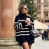Winter Black And White Stripe Loose Sweater