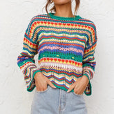 Rustic Vintage Style Colorful Crochet Sweater