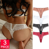 3PCS/Set Lace Panties Low-waist G String Thong Underwear Female Hollow Out T-Back Lingerie