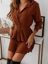 Single-Breasted Belt Lapel Dress