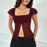 Square-Necked Small Flying Sleeve Top