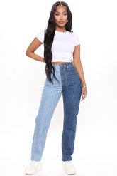 Writers Block Two Tone Mom Jeans - Blue/combo