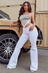 Va Va Voom V-Front Stretch Flare Jeans - White