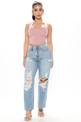 Sunday Brunch 90's Distressed Boyfriend Jeans - Medium Blue Wash