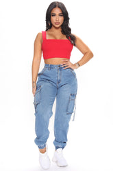 Stayin' Ready Stretch Cargo Denim Joggers - Medium Blue Wash