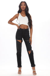 Tall Hometown Hottie Destroyed Mom Jeans - Black