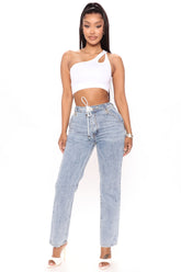 Tucson Tie Waist Straight Leg Jeans - Light Blue