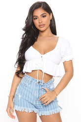 You've Crossed The Line Striped Denim Shorts - Medium Blue Wash