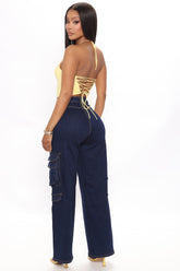 Sitting Pretty Cargo Jeans - Dunkler Denim