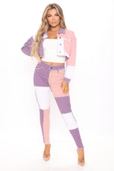 Stuck In A Dream Patchwork Skinny Jeans - Purple/combo