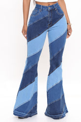 Spiraling Out Of Control Patchwork Flare Jeans - Blue/combo