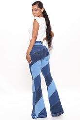 Spiraling Out Of Control Patchwork Flare Jeans - Blue/combo