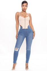 Talk It Out Stretch Pull On Jeggings - Medium Blue Wash