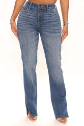 Stay Authentic Stretch Slit Straight Leg Jeans - Medium Blue Wash