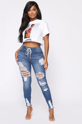 Talk That Talk Distressed Skinny Jeans - Medium Blue Wash