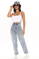 What A Girl Wants Distressed Straight Leg Jeans - Medium Blue Wash