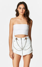 WHITE BEATRICE ZIP FRONT CHAIN SKIRT