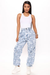 The Big Picture Cargo Jogger Jeans - White/Blue