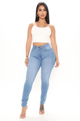 Sought After Luxe Super Stretch Skinny Jeans - Light Blue Wash