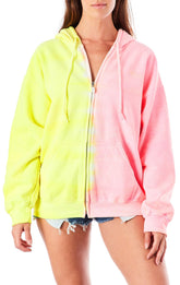 TWO TONE TIE DYE ZIP UP SWEATSHIRT