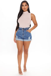 Waist Of Time Distressed Denim Shorts - Medium Blue Wash