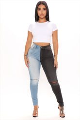 Two Tone For What Sculpting Skinny Jeans - Blue/combo