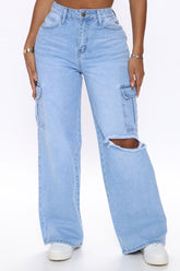 Totally Tubular Non Stretch Cargo Skater Jeans - Medium Blue Wash