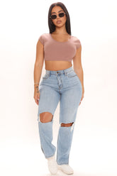 What The Split Ripped Straight Leg Jeans - Light Blue Wash