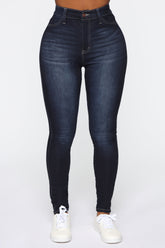 Swing My Way High Rise Skinny Jeans - Dark Denim