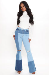 Stay In The Lines Colorblock Flare Jeans - Blue/combo