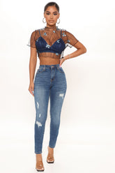 Tabitha Mid Rise Ripped Skinny Jeans - Medium Blue Wash