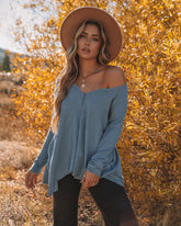 Victoria Asymmetrisches Top aus Baumwollmischung mit Taschen - Jeansblau