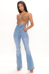 That's Hot Sculpting Split Hem Flare Jeans - Light Blue Wash