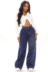 Working Hard Wide Leg Utility Jeans - Purple