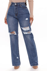 We Belong Together Distressed Nova Denim Boyfriend Jeans - Medium Blue Wash