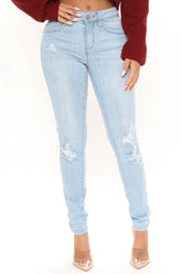 Wanna Bet Mid Rise Skinny Jeans - Light Wash