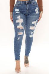 The Comeback Destructed Skinny Jeans - Medium Blue Wash
