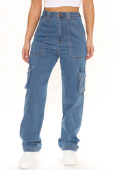Won't Be Knocked Down Cargo Boyfriend Jeans - Medium Blue Wash