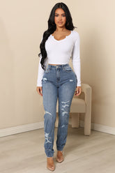 Spill The Tea Skinny Jeans - Medium Blue Wash