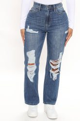 Sunday Brunch 90's Distressed Boyfriend Jeans - Dark Wash