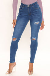 Travel With Me Booty Shaping Skinny Jeans - Medium Blue Wash