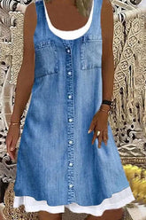 Einfarbige A-Linien-Kleider mit Schlitz und U-Ausschnitt