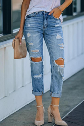 Gerade Hose mit einfarbiger Quaste, Rissen und mittlerer Taille