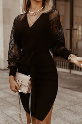 Einfarbige A-Linien-Kleider mit V-Ausschnitt