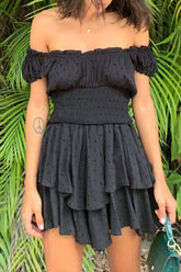 Einfarbige Kleider mit Schlitz und schulterfreiem Taillenrock