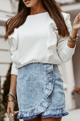 Solide Split Joint Volant O-Ausschnitt Tops